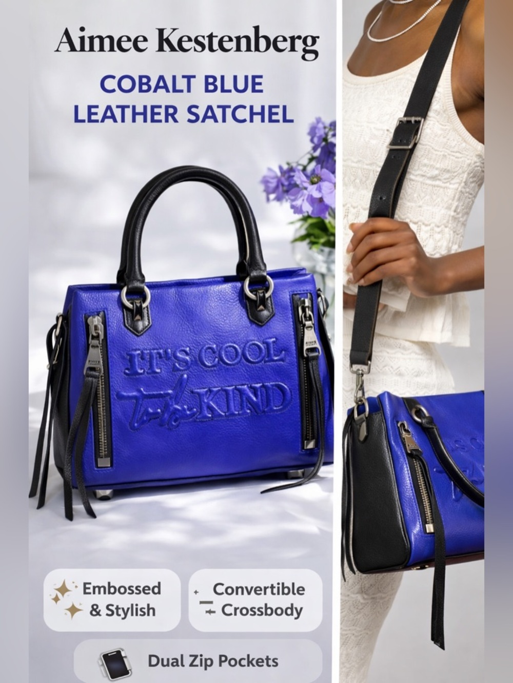 Aimee KESTENBERG Cool One-of-a-Kind Cobalt Leather Satchel NWT - Picture 15 of 15